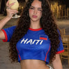 Women Haiti Flag Print Crop Tops T-shirt Short Sleeve Crew Neck Y2K Football T shirt Jersey Casual Streetwear Summer Sports Tees