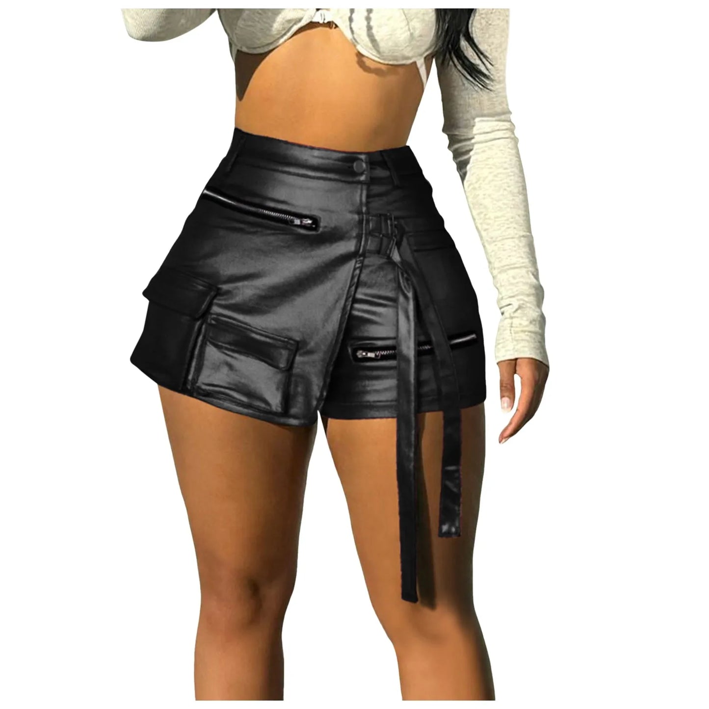 Womens Glitter Metallic Pu Leather Booty Shorts Elastic Waist Solid Color Hotpants With Tight Fit Shorts Nightclub Bar Shorts