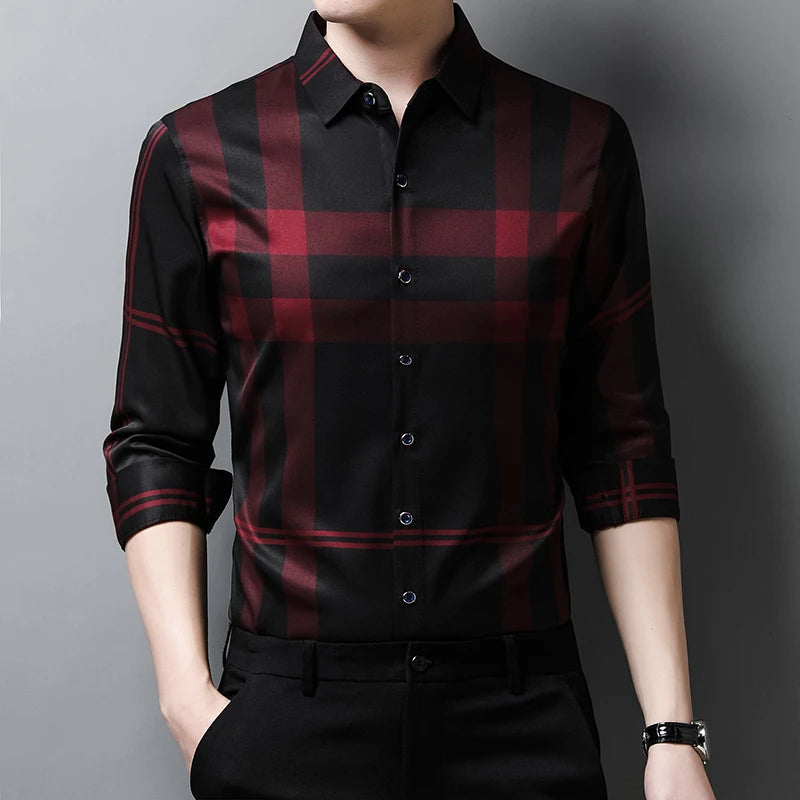 New Men's Casual and Fashionable Long Sleeved Shirt with Printed Anti Wrinkle Business Shirt