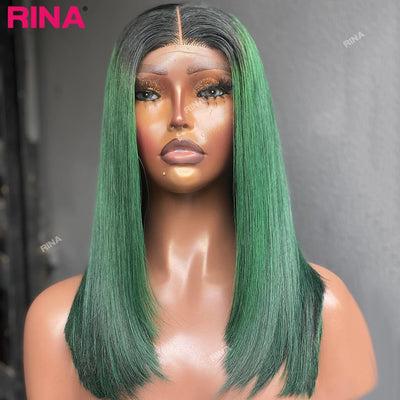 1B Grüne kurze Bob-Perücken, 180 Dichte, 13x4 Lace Front Echthaar-Perücke für schwarze Frauen, vorgezupfte brasilianische glatte Bob-Perücke