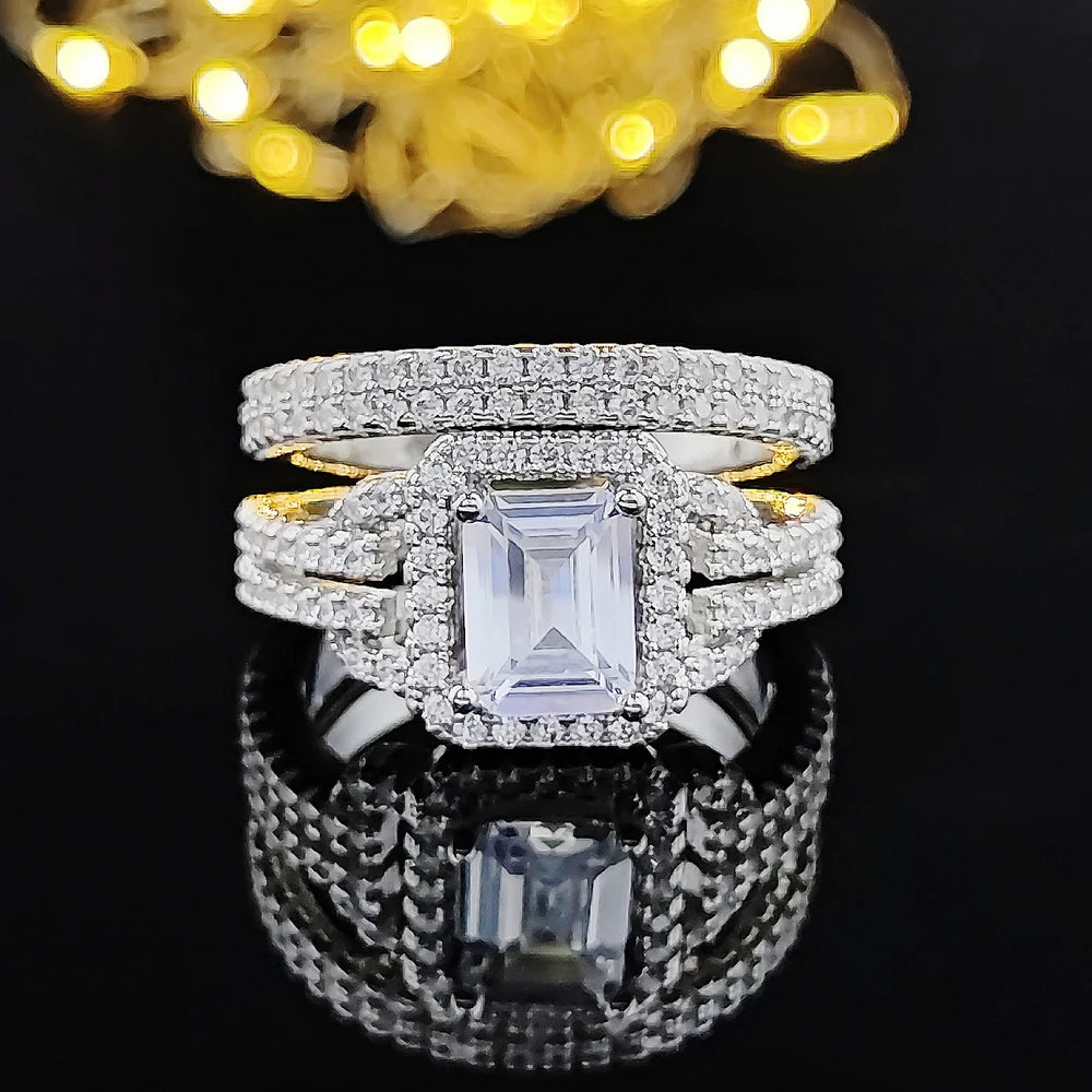 2023 New Luxury Silver Color Luxury Big Wedding Rings Set for Bridal Women Engagement Finger Party Gift Designer Jewelry R4428