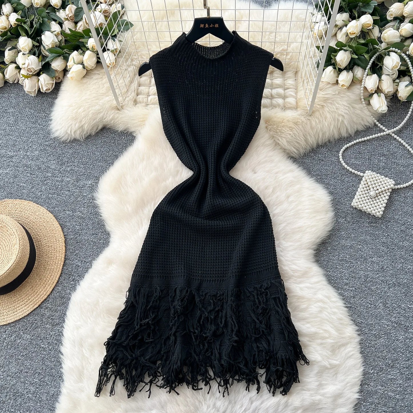 YuooMuoo Chic Fashion Sexy Package Hips Knitted Mini Dress 2026 New Summer Sleeveless Tassels Bodycon Party Dress Beach Vestidos