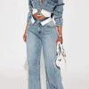 Streetwear Denim 2 Piece Sets Women Outfit Autumn Clothes Women Long Sleeve Jean Short Jacket Straight Jeans Pant Sets Tracksuit