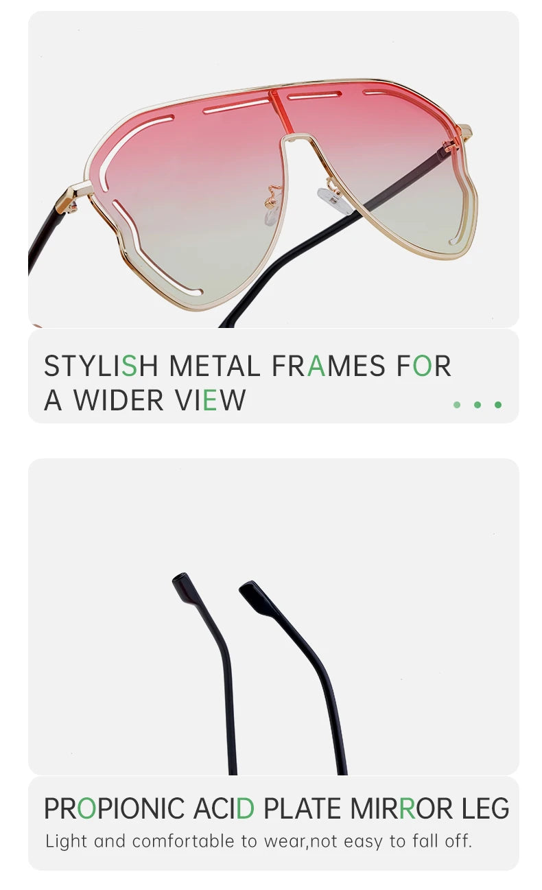 Oversized Hollow One-Piece Sunglasses Women Big Frame 2024 Luxury Brand Special-Shaped Sun Glasses For Ladies Eyewear Shades