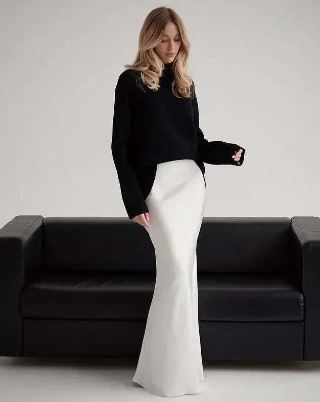 Wolfeel Freizeit Satin Damenrock Frühling Sommer Mode Locker Hoher Bund Maxi Röcke Elegant Einfacher Satin-Fischschwanzrock