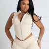 Weird Puss Lines Patchwork 2 Piece Set Women Zipper Cardigan Irregular Crop Top+Skinny Peach Hip Shorts Simple Sporty Streetweas