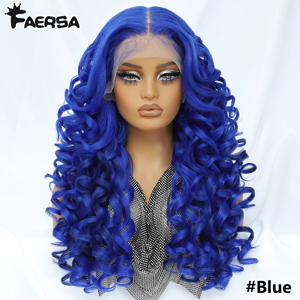 Latisha 13X6 HD Synthetische Spitzenfrontperücke lockig vorgezupfte Lace-Frontal-Perücke mit Pony für Damen, Highlights mit Babyhaar, 24 Zoll