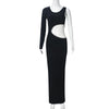 Joskaa Elegant Rhinestone Hollow Maxi Birthday Dress Woman Sexy O-Neck Single Sleeve Skinny Vestidos 2025 Evening Party Clubwear