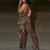 HLJ Sexy Striped Print Tassel Patchwork Bodycon Jumpsuit Women Halter Backless Skinny Rompers Female Party Clubwear Overalls New
