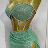 Sparkly Sequins Diamond Birthday Party Two Piece Set Evening Dress 2025 Women Sexy Singer Dancer NightClub Bar Performan Costume