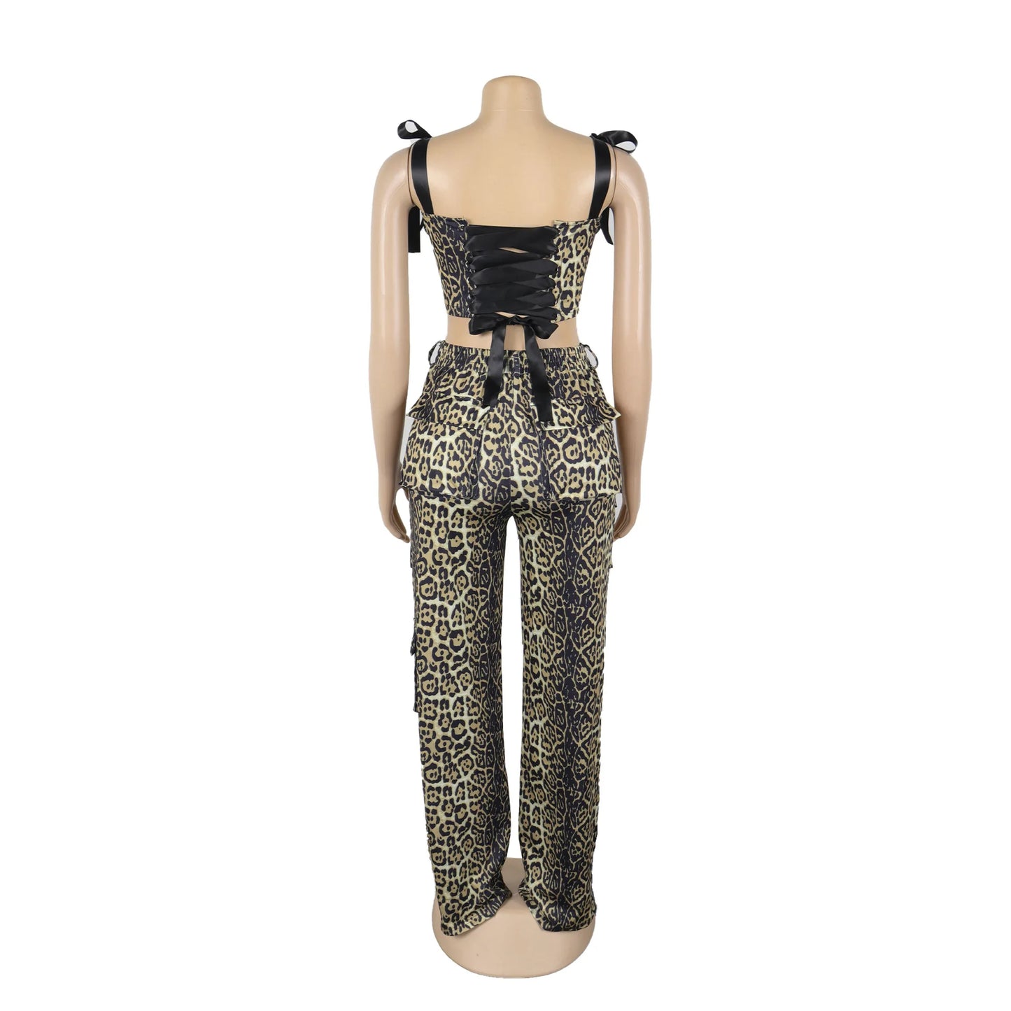 Two Pieces Women Pant Sets Print Matching Set Drawstring Pockets Sleeveless Top Elastic Waist Pants Slim Fit Casual 2026 Spring