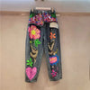 Fashion Rhinestone Washed Ripped Graphic Jeans Street Style Women's Denim Pants High Waisted Beaded Sequin Straight-Leg Jean