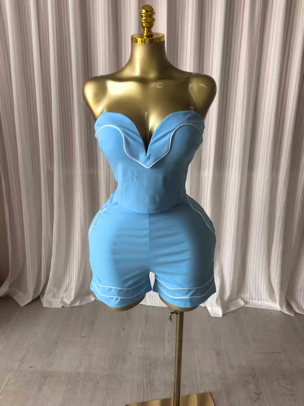 GLCMYAYA Fashion Striped Splicing Women's Set Strapless Crop Top and Shorts Suit 2026 Spring Vacation Two 2 Piece Set Outfits
