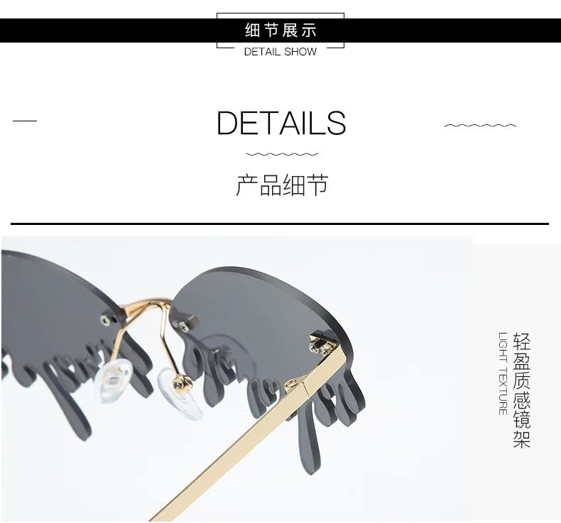 New personalised rimless sunglasses male Europe and the United States prom weird trend of irregular tears sunglasses female