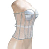 Women Abdomen Corset Crops with Bra Shiny Rhinestone Transparent Breathable Mesh Hand Made Bodices Push Up Bustiers Custom Made