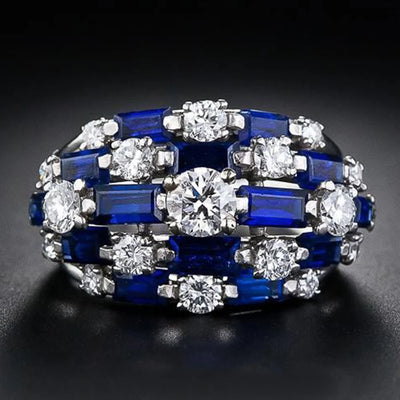 Huitan New Trendy Women Ring with Blue/White CZ Full Bling Iced Out Female Wide Rings for Party Statement Jewelry Drop Shipping