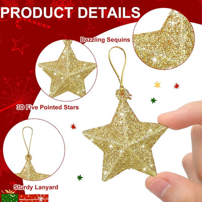 Gold Glitzer Stern Ornamente Weihnachtsbaum Hängender Anhänger 2024 Weihnachtsdekorationen für Zuhause Navidad Neujahrsfeier DIY Geschenk