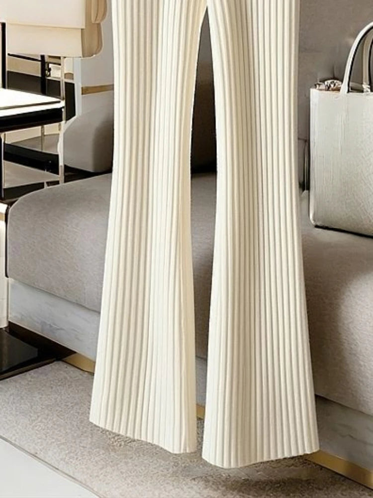 2025 Neue Schlaghosen für Damen, High Waist, Slim Fit, Strickhosen, koreanische Freizeit-Hosen, Y2k Kleidung