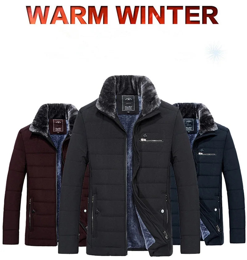 Men's Warm Jacket Winter Parka Fur Collar Windbreaker Cotton Padded Anorak Thick Black Coat Male Casual Autumn Fleece Jacket Men