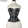 Women Abdomen Corset Crops with Bra Shiny Rhinestone Transparent Breathable Mesh Hand Made Bodices Push Up Bustiers Custom Made