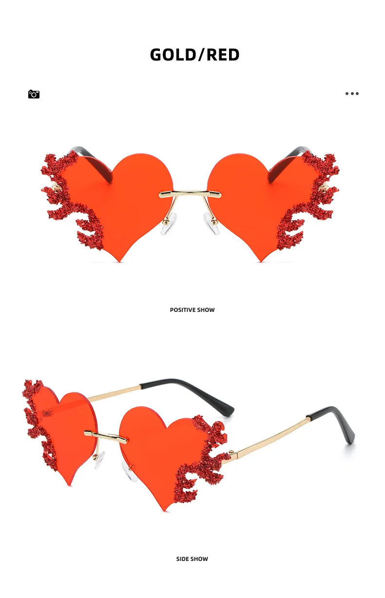 Randlose Sonnenbrille Damen Luxusmarke Strass Sonnenbrille Damen Niedliche Herzform Punk Party Brille очки від сонця женские