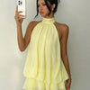 Women's Vacation Slim Fit Fashion Sexy Backless Halter Tie Waist Versatile Solid Color Dress, Stylish and Comfortable Summer