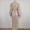 Women Sequins Splice Dress V Neck Full Sleeve A Line Evening Dresses Party Solid High Waist Long Skirts Office Lady Prom