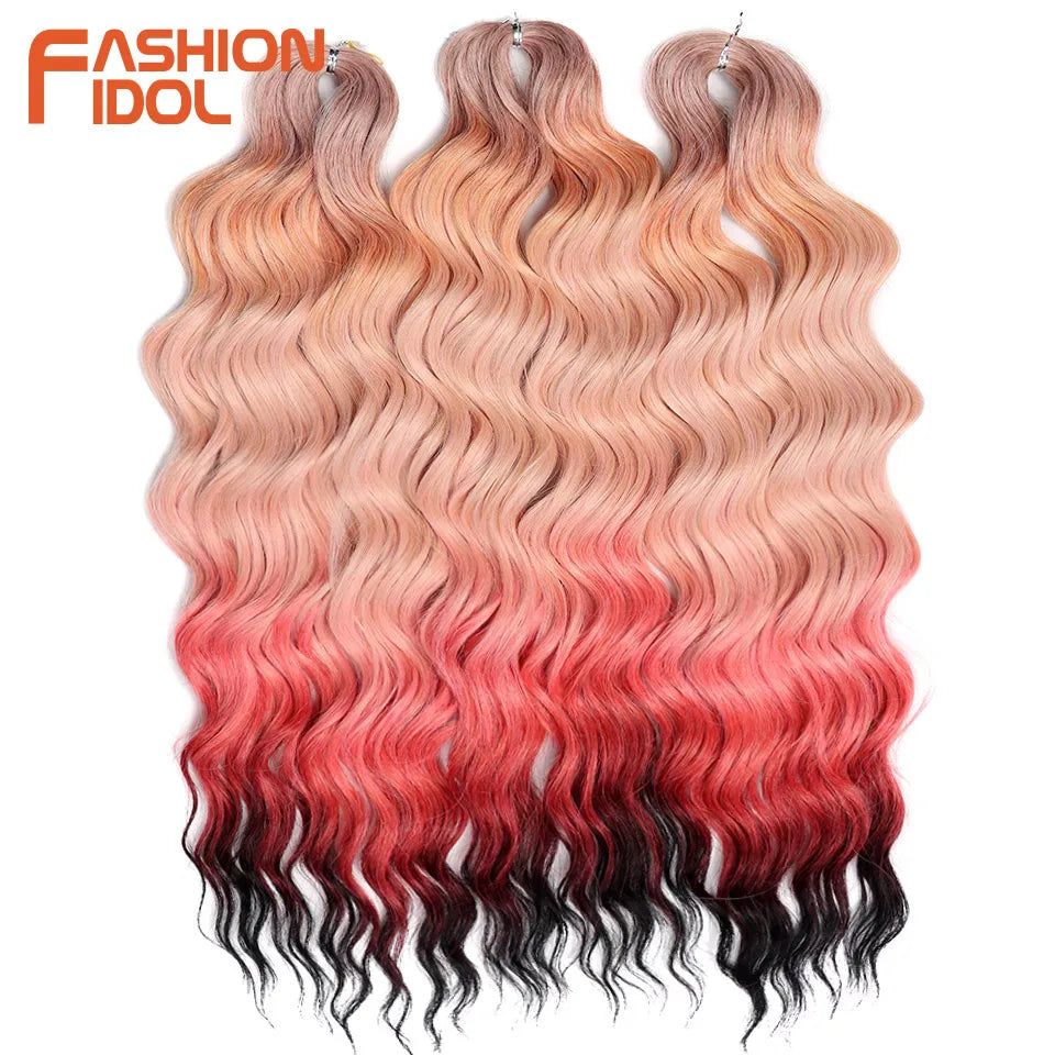 FASHION IDOL 24-Zoll Häkelhaar Synthetische Wasserwelle Flechthaarverlängerungen Ombré Regenbogenfarbe Kunsthaar Deep Wave Lockenhaar