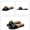 Summer Women Slippers Leather Square Toe Women Flats Flip Flops Designer Ladies Slides Sandals Women Shoes Luxury Sandals