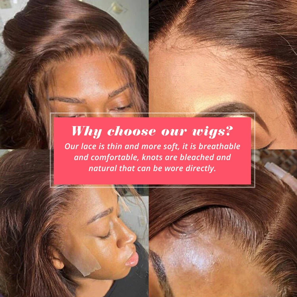 13x4 Lace Front Wig Bob Echthaar Braun Glatt 180% Dichte HD Transparent Lace Frontal Perücken Bob Haar Lace Front Perücke