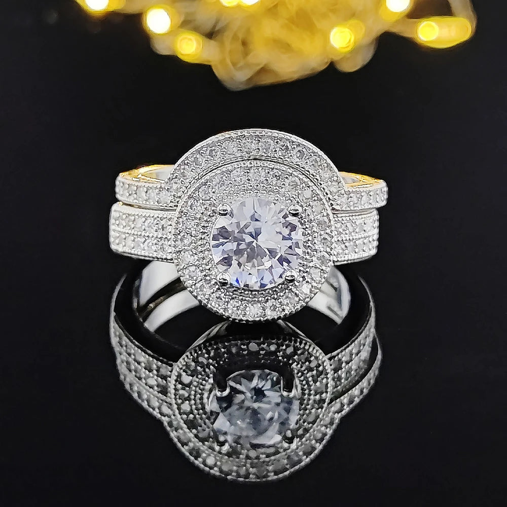 2023 New Luxury Silver Color Luxury Big Wedding Rings Set for Bridal Women Engagement Finger Party Gift Designer Jewelry R4428