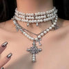 Goth Rosenblume Imitation Perlen Kreuz Anhänger Halskette für Frauen Mehrlagige Perlenketten Ästhetischer Vintage Luxus Schmuck