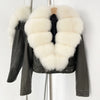 OFTBUY Natural Fox Fur Faux Leather Jacket Female New Autumn Short Top Clothing Women Long Sleeve Fake Leather Real Fur Coat