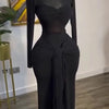 New Women's Long Dresses Sexy Round Neck Full Sleeve High Waist Elegant Splice Bodycon Evening Vestidos Maxi Party Night Dress