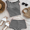 European and American striped vest shorts set, summer knitted hot pants top two-piece set