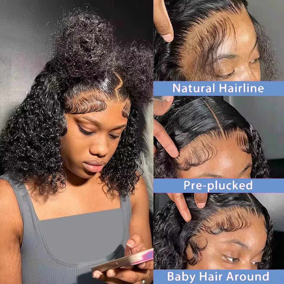 Loose Deep Wave Short Bob Human Hair Frontal Wigs Curly 13x4 4x4 Transparent Lace Front Wig 180 Density Brazilian Remy For Women