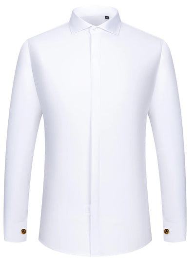 Herrenhemd mit französischen Manschetten, Langarm, Slim Fit, verdeckte Knöpfe, unifarben, High-End-Hochzeitskleid, formell, Herren