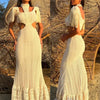 Sexy White Lace Women Dress Turtleneck Tassel Sleeve Slim Naked Waist Hollow Out Long Dress Summer Beach Female Knit Robe