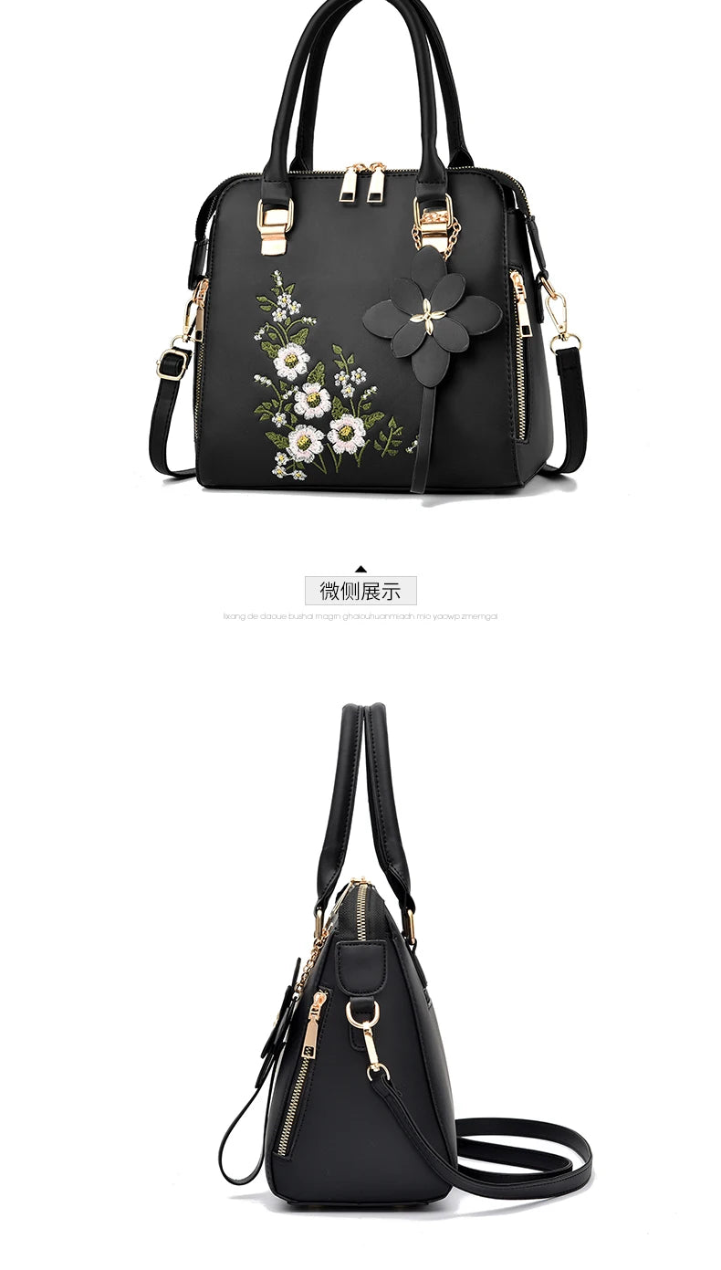 Floral Detail Shoulder Bag, Trendy Zipper Handbag For Work, Casual Crossbody Bag, Women's Floral Decor Purse