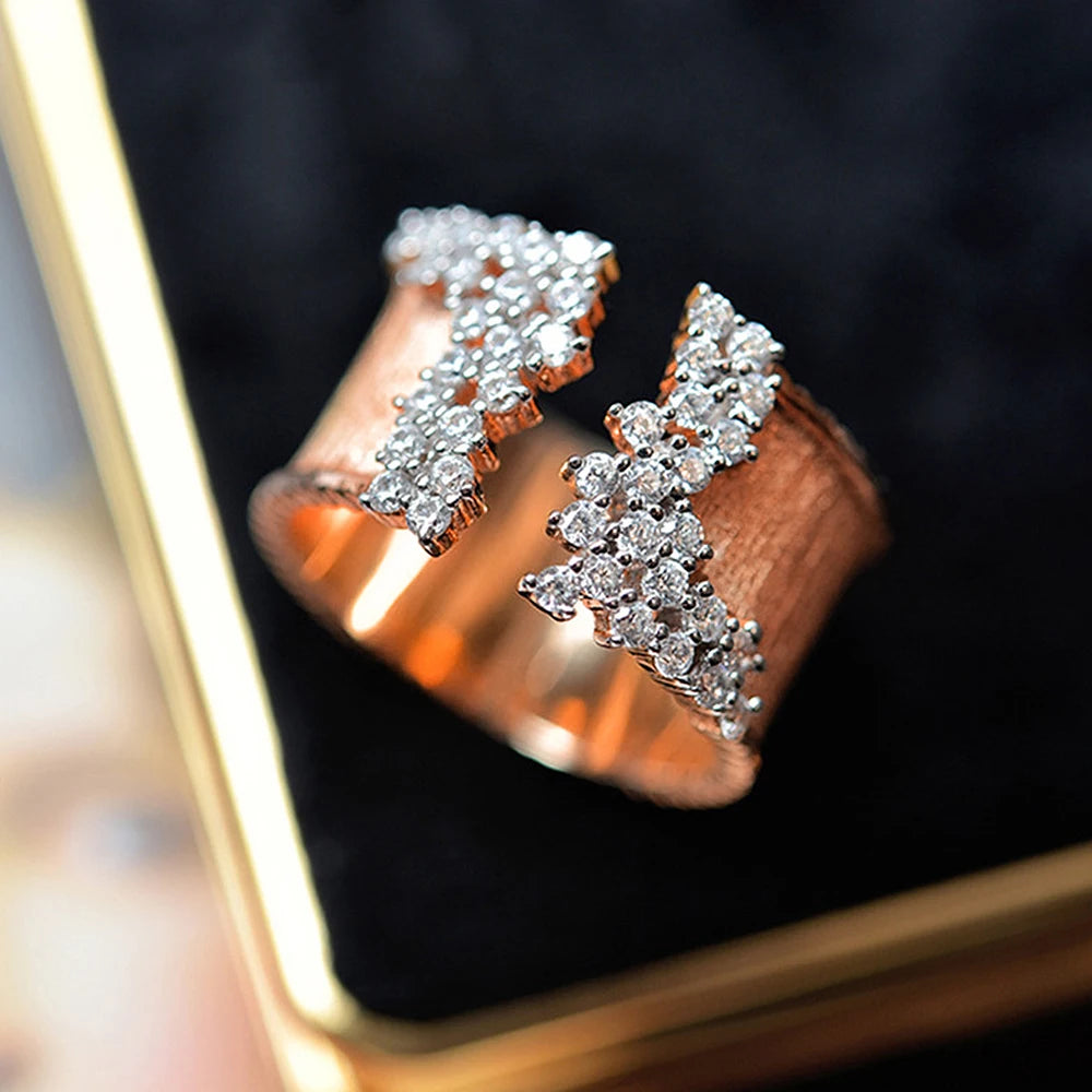 Huitan Trendy Luxury Gold Color Cubic Zirconia Ring for Women Modern Wide Band Finger Ring OL Style Female Jewelry Drop Shipping