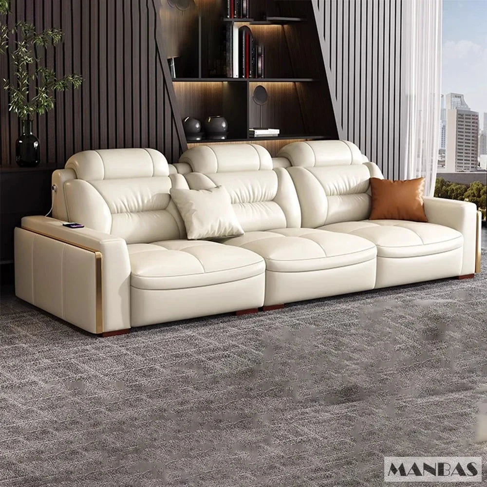 Premium italienische Echtleder-Ecksofas Sofagarnituren mit USB und Bluetooth Lautsprecher – MANBAS Wohnzimmermöbel