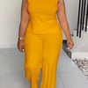 Wmstar Women Two Piece Set Plus Size 3XL 4XL Summer Casual Fashionable Print Sleeveless Shirt Suit Wide Leg Pants Female Outfits
