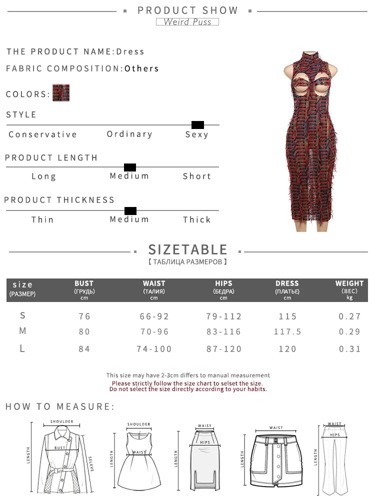 Weird Puss Sexy Hollow Dress Damen Strick Buntes Quasten Backless Y2k Sommer Trend Stretch Ärmellos Elastisch Bodycon Clubwear