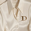 Elegante französische Damen Bluse aus weißem Satin mit Umlegekragen Langarmbluse Herbst/Winter für Frauen Lässig Schlicht Office Lady
