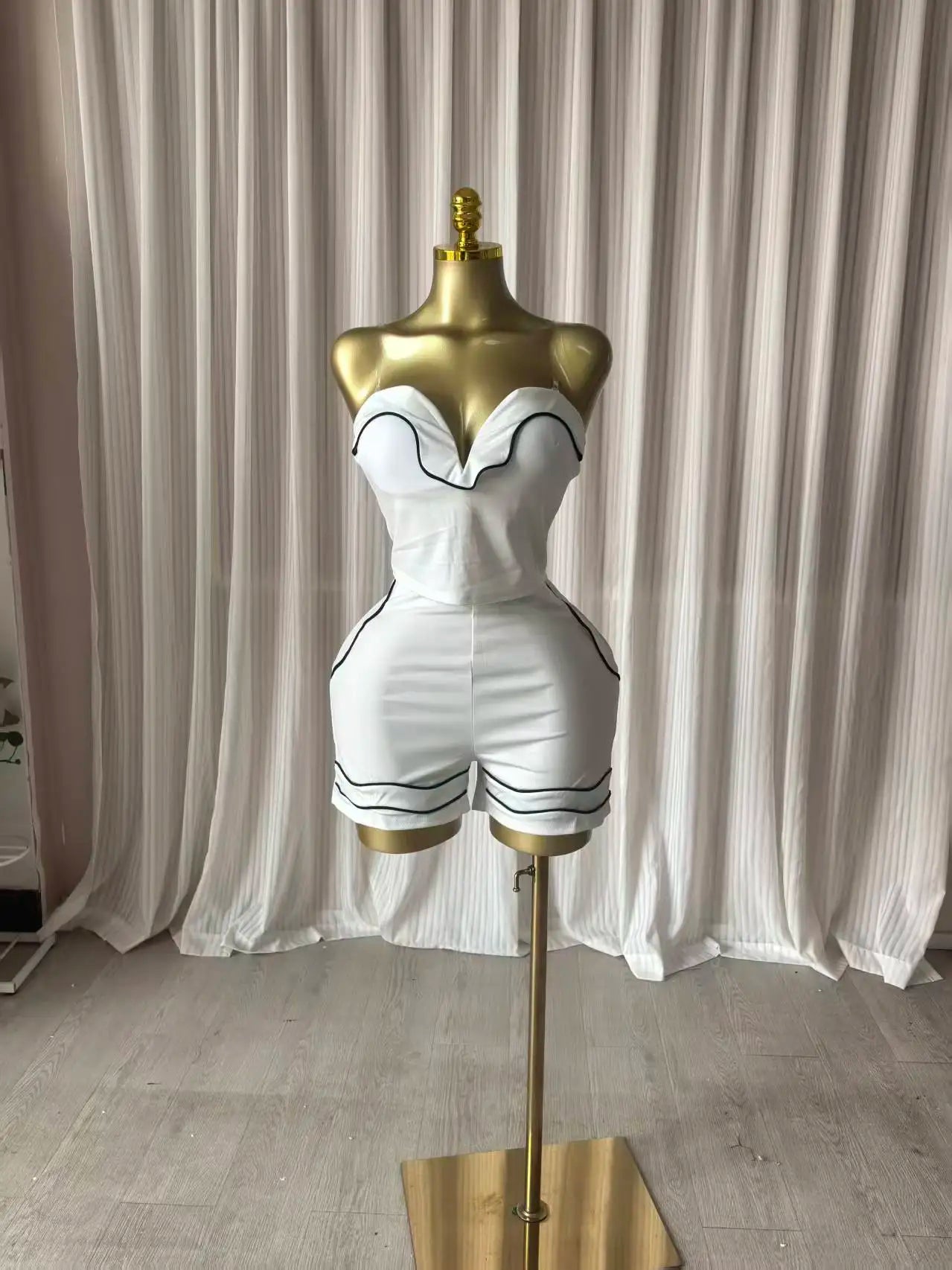 GLCMYAYA Fashion Striped Splicing Women's Set Strapless Crop Top and Shorts Suit 2026 Spring Vacation Two 2 Piece Set Outfits