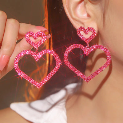 FYUAN Pink Schwarz Herz Strass Tropfen Ohrringe für Frauen Geometrische Kristall baumelnde Ohrringe Party Schmuck