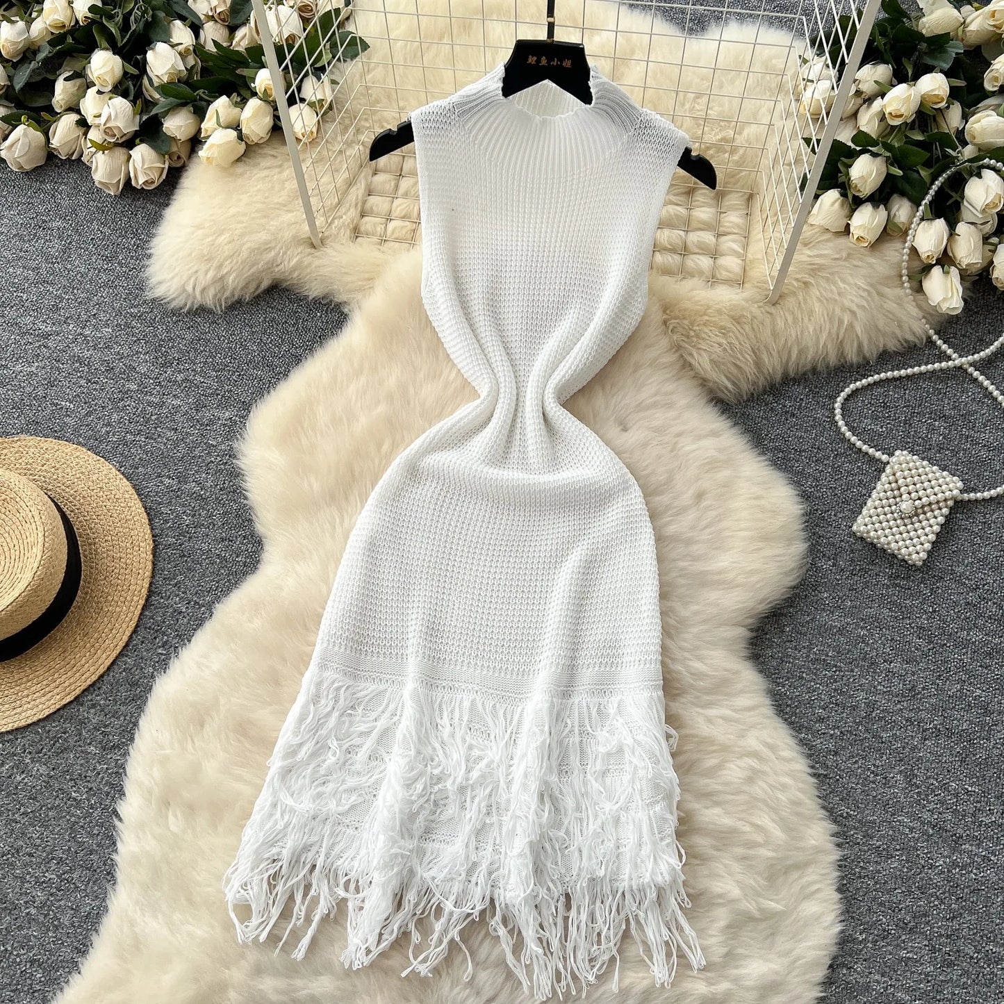 YuooMuoo Chic Fashion Sexy Package Hips Knitted Mini Dress 2026 New Summer Sleeveless Tassels Bodycon Party Dress Beach Vestidos