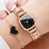 2 Teilesatz Damen Mode Edelstahl Quarzuhr & Liebe Herz Armband