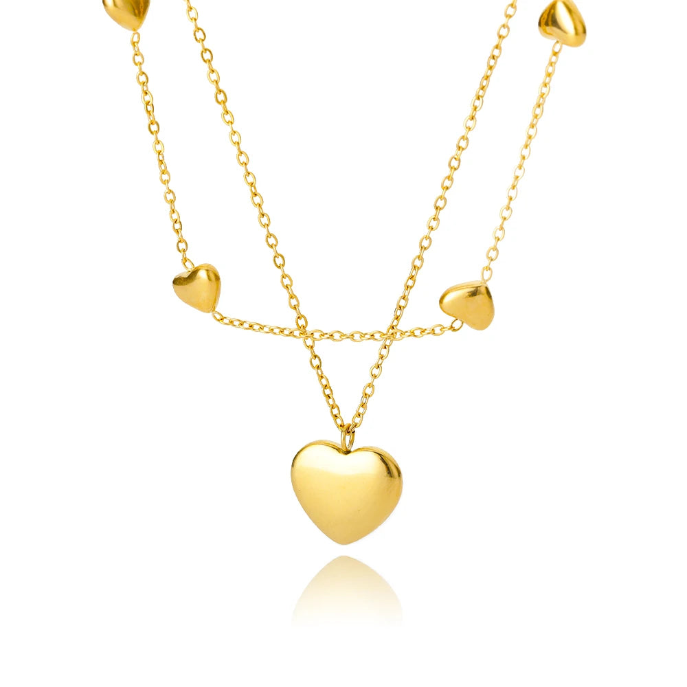Double Layer Hollow Clavicle Chain Stainless Steel Necklace For Women Punk Hip-Hop Streetwear Jewelry Dropshipping