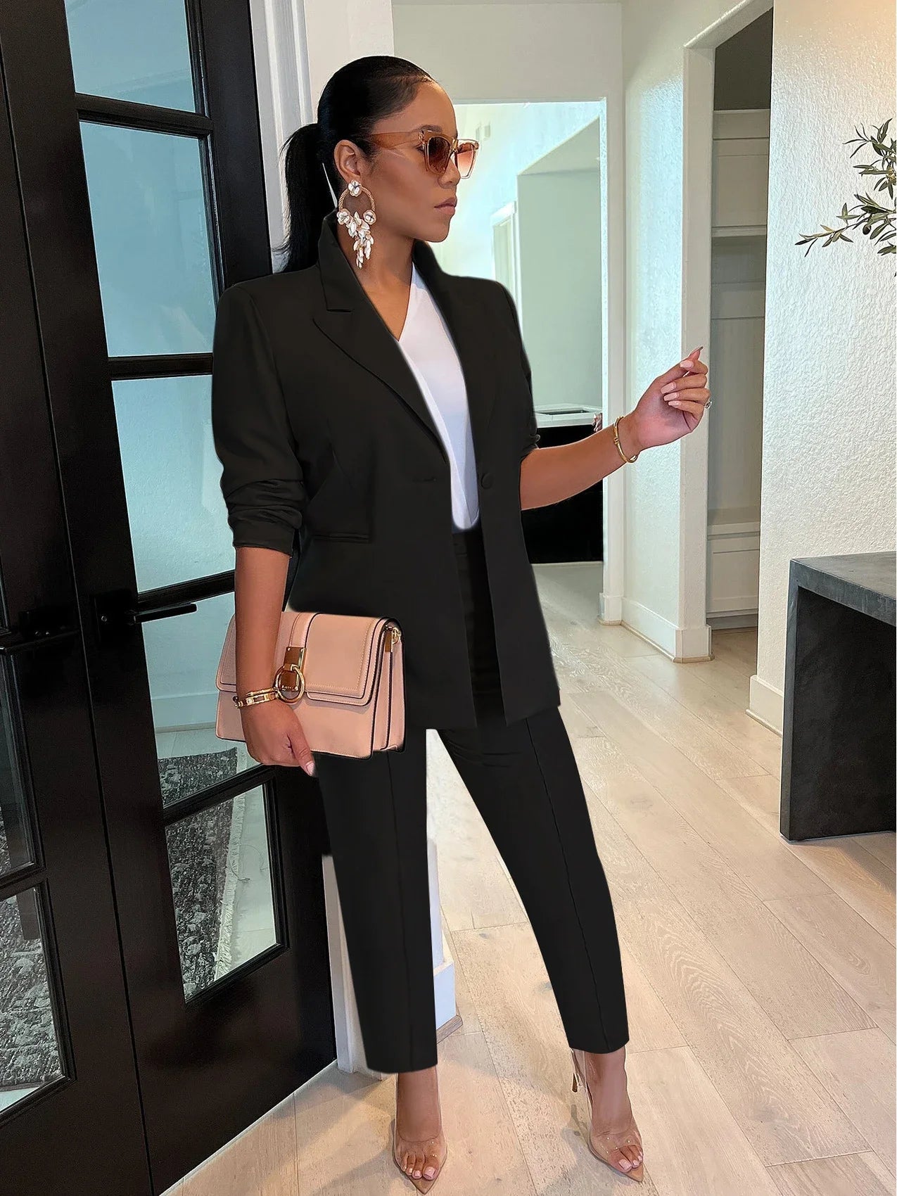 CM.YAYA Elegant Solid Blazer Suit and Pants Two 2 Piece Set  Women 2023 Autumn Winter Classic OL Street Outfit Tracksuit